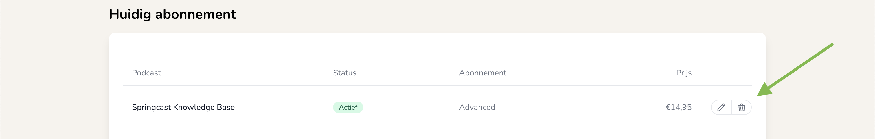 Opzeggen van je abonnement via het potloodje op je abonnementspagina